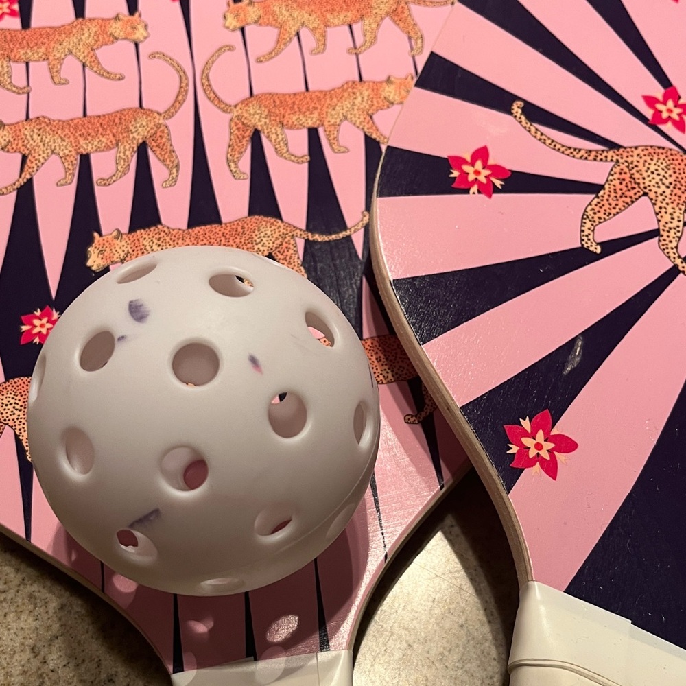 Anthropologie Pink and Navy Pickleball Set.
2 paddles
Ball
Bag - Picture 2 of 4